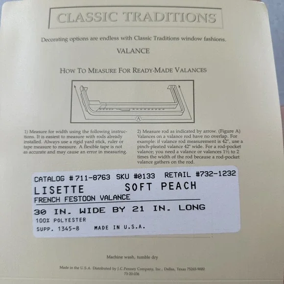 VTG Lizette Ascot Valance Shear Soft Peach Ruffle 21" X 30" Length Pocket Rod - Picture 5 of 6